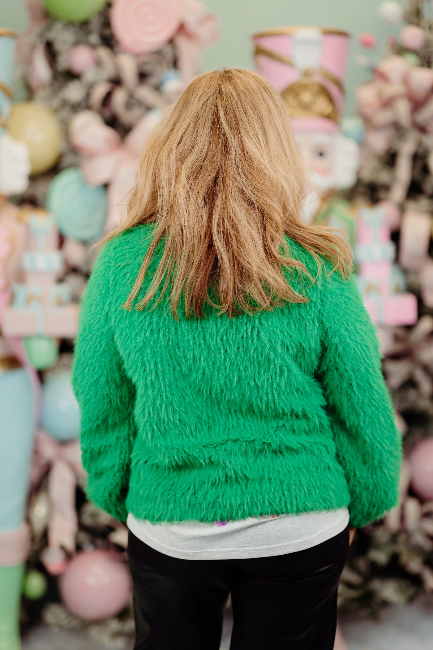 Green Cropped Faux Fur Jacket