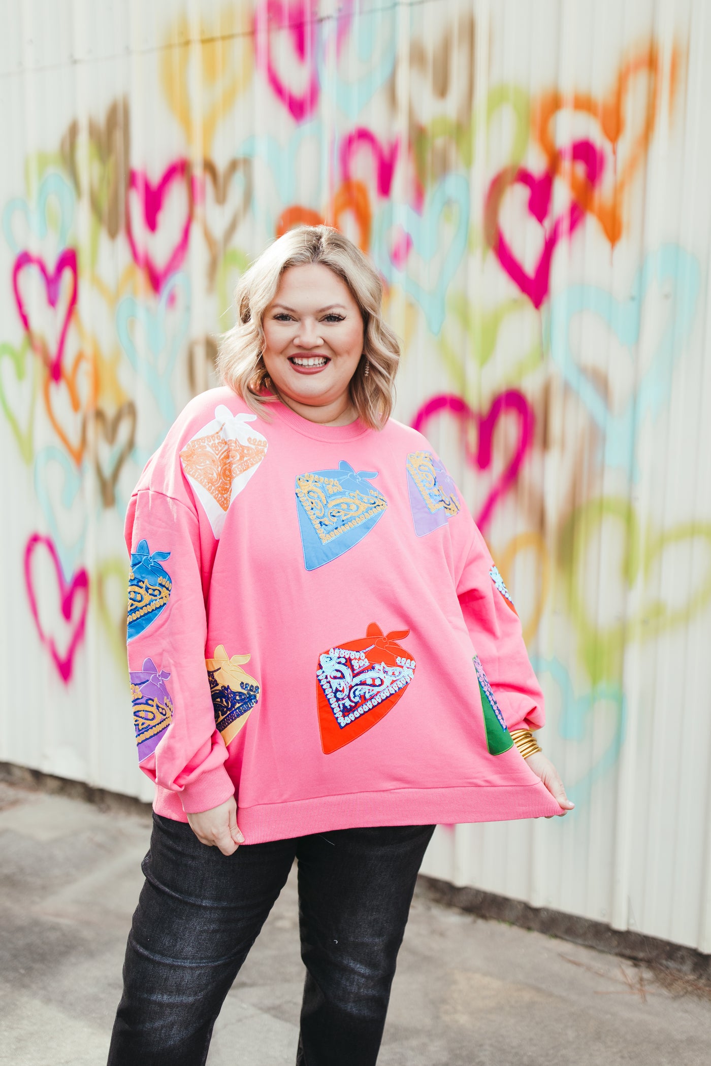 Queen of Sparkles Pink Multi Bandana Sweatshirt