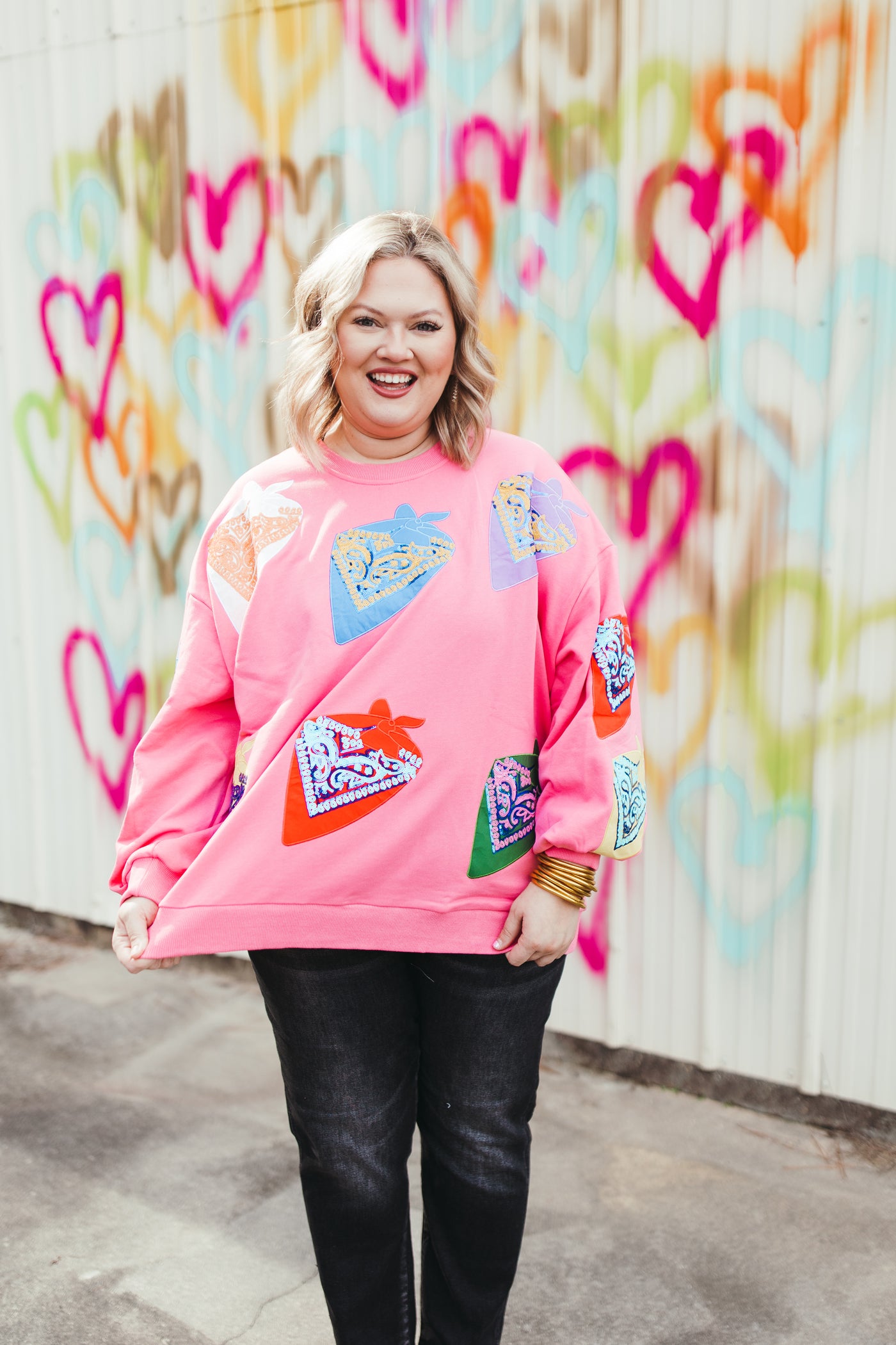 Queen of Sparkles Pink Multi Bandana Sweatshirt