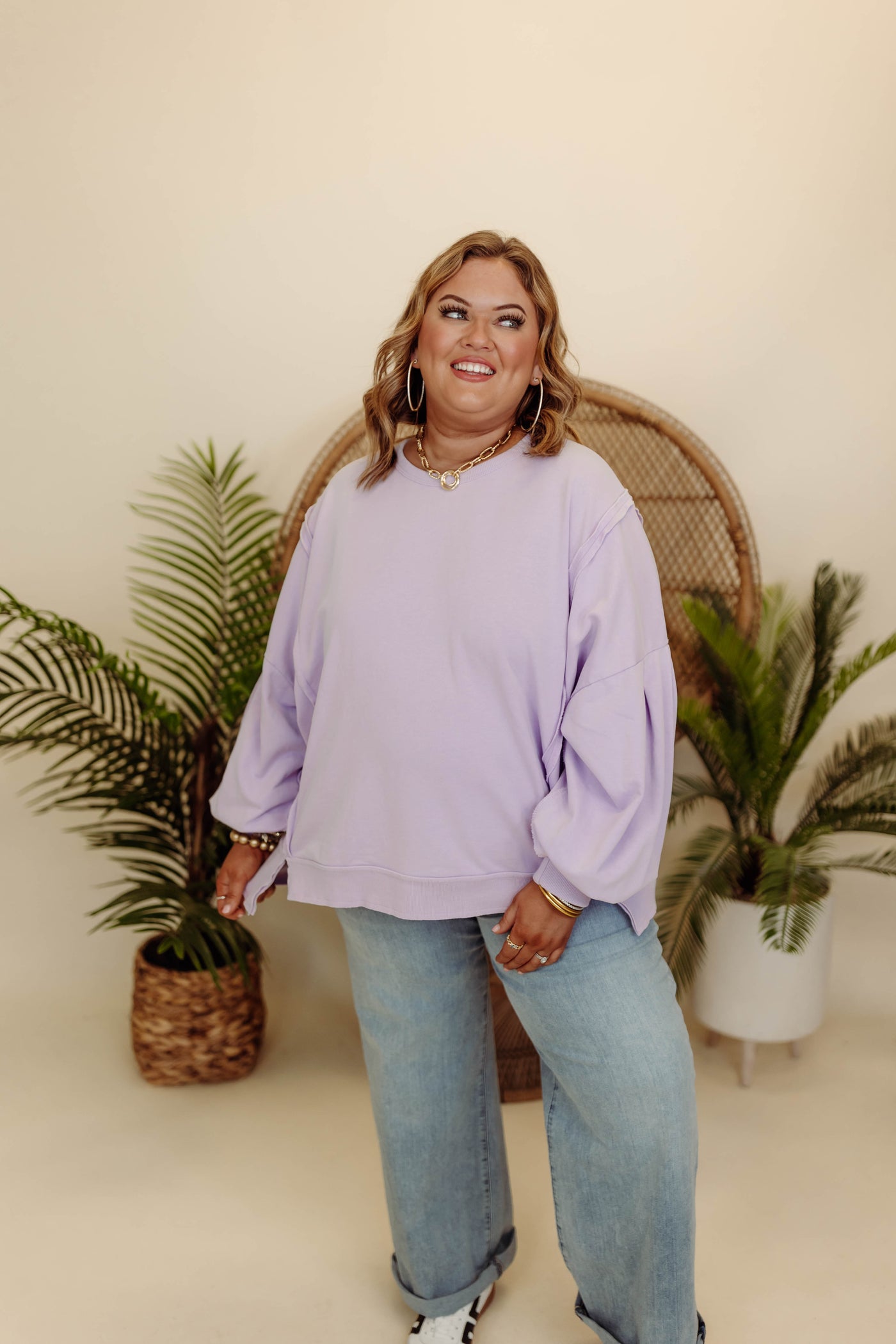 Lavender Reverse Seam Balloon Sleeve Pullover