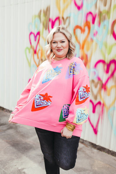 Queen of Sparkles Pink Multi Bandana Sweatshirt