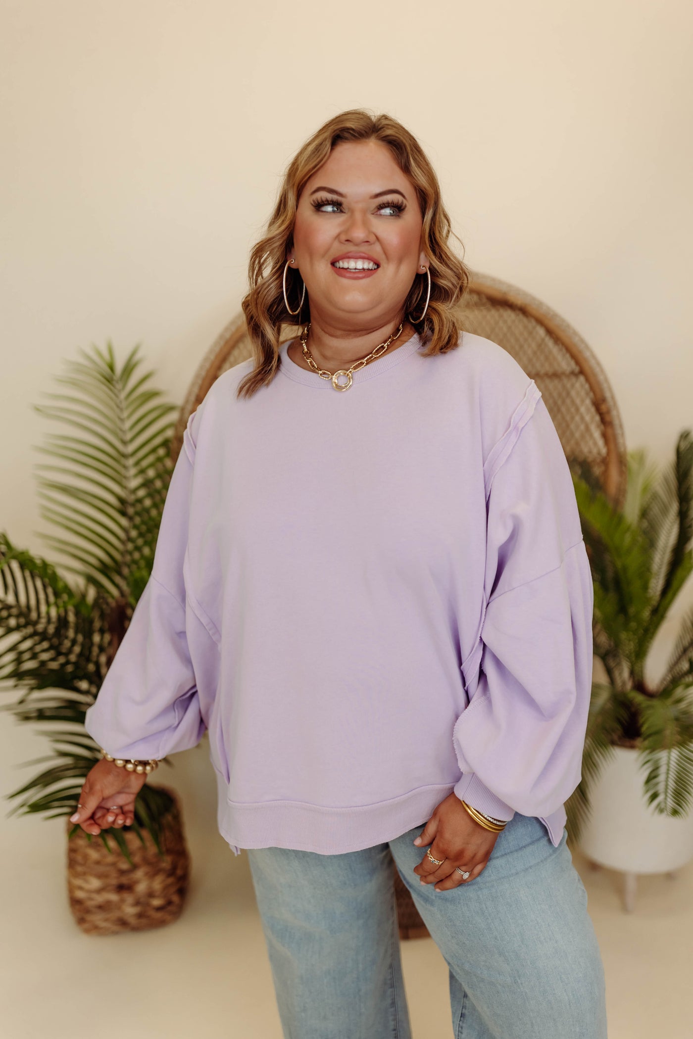 Lavender Reverse Seam Balloon Sleeve Pullover