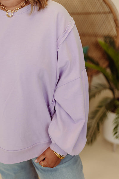 Lavender Reverse Seam Balloon Sleeve Pullover