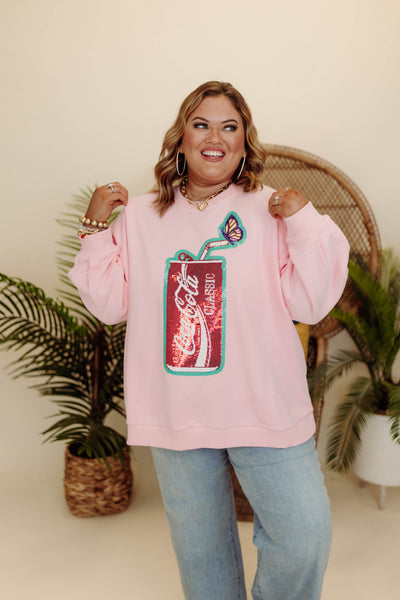 Queen Of Sparkles Light Pink Butterfly & Coca Cola Can Sweatshirt