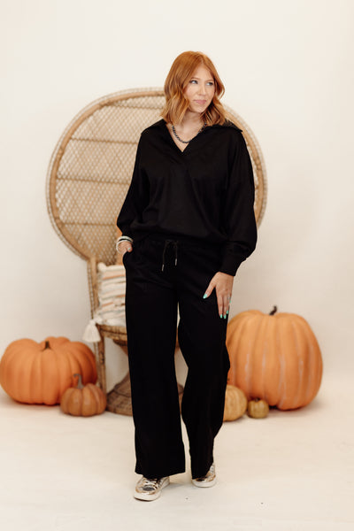 Black Butter Soft Notch Neck Pullover and Pant Set