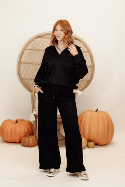 Black Butter Soft Notch Neck Pullover and Pant Set