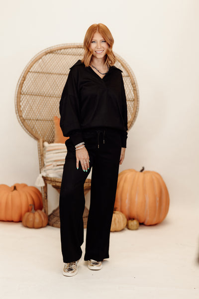 Black Butter Soft Notch Neck Pullover and Pant Set