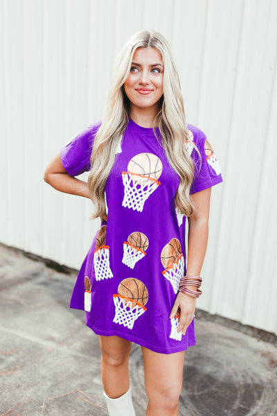 Queen Of Sparkles Purple Basketball Hoop Tee Dress