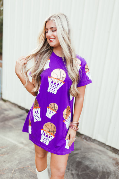 Queen Of Sparkles Purple Basketball Hoop Tee Dress