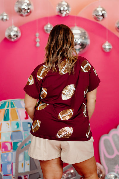 Queen of Sparkles Maroon & Gold Rhinestone Lace Football Tee