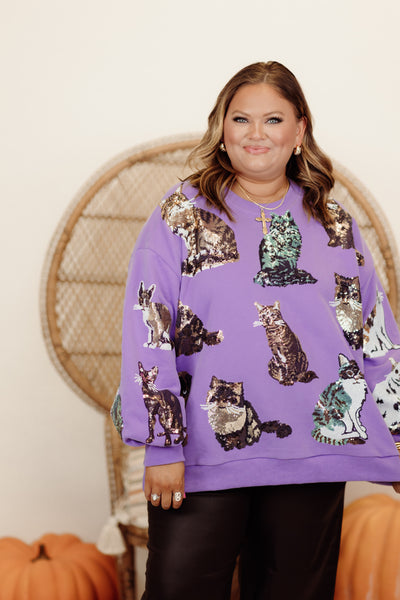 Queen of Sparkles Purple Scattered Cat Sweatshirt