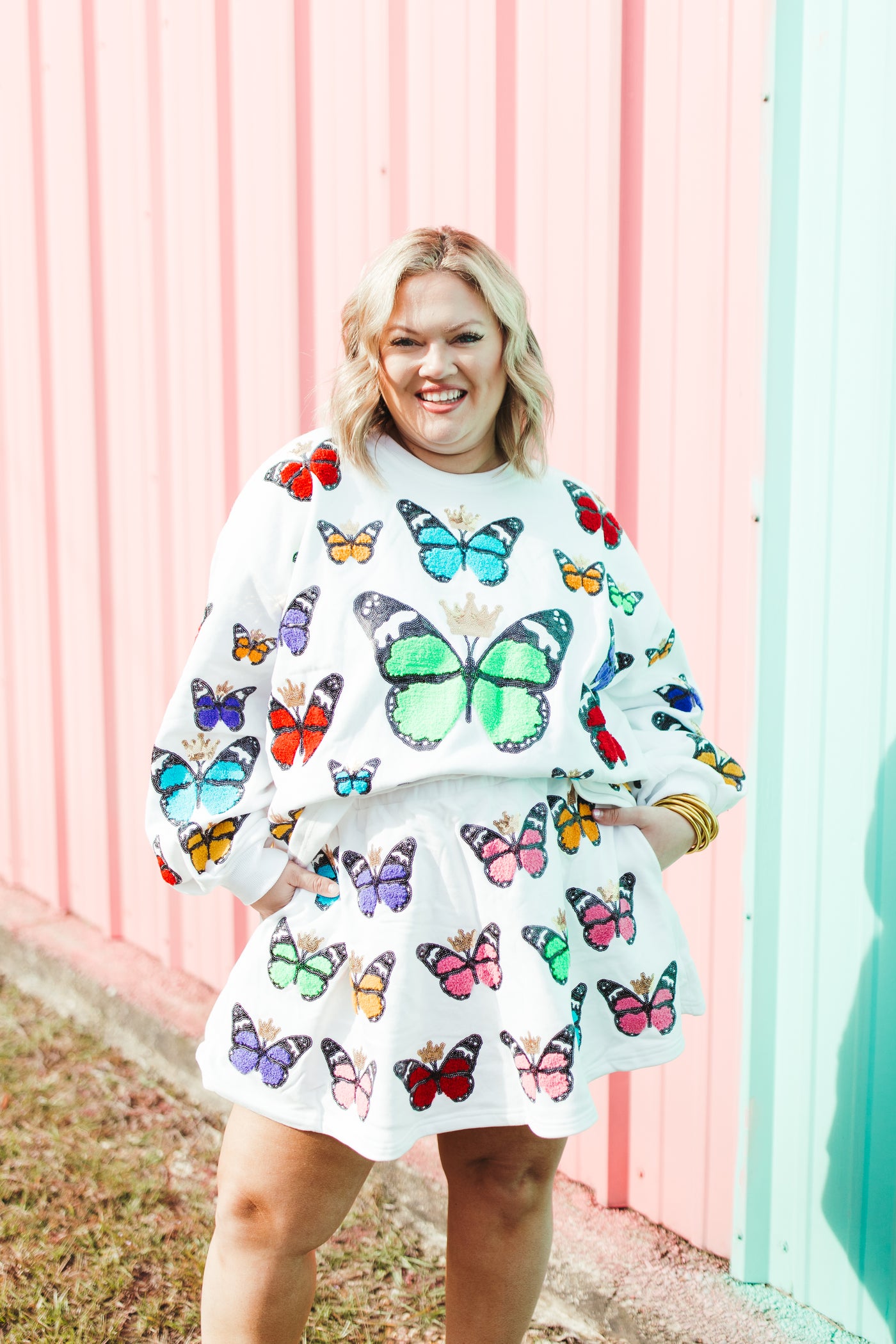 Queen Of Sparkles White Multi Butterfly Skort