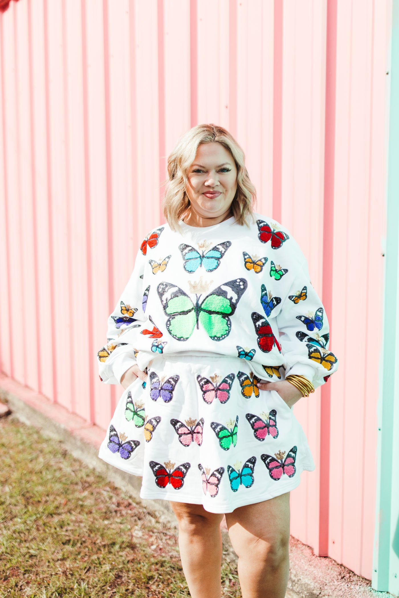 Queen Of Sparkles White Multi Butterfly Sweatshirt