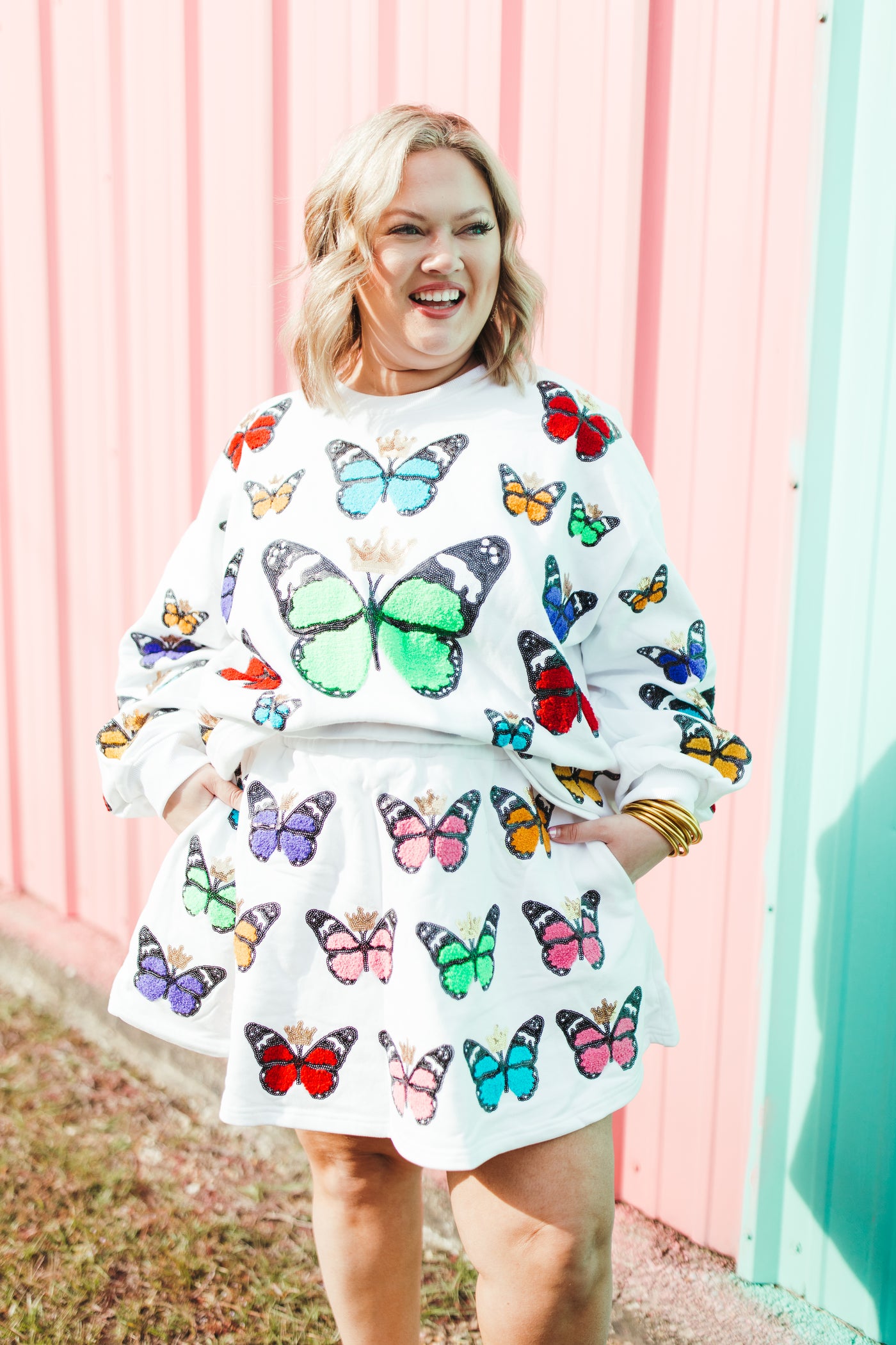 Queen Of Sparkles White Multi Butterfly Sweatshirt