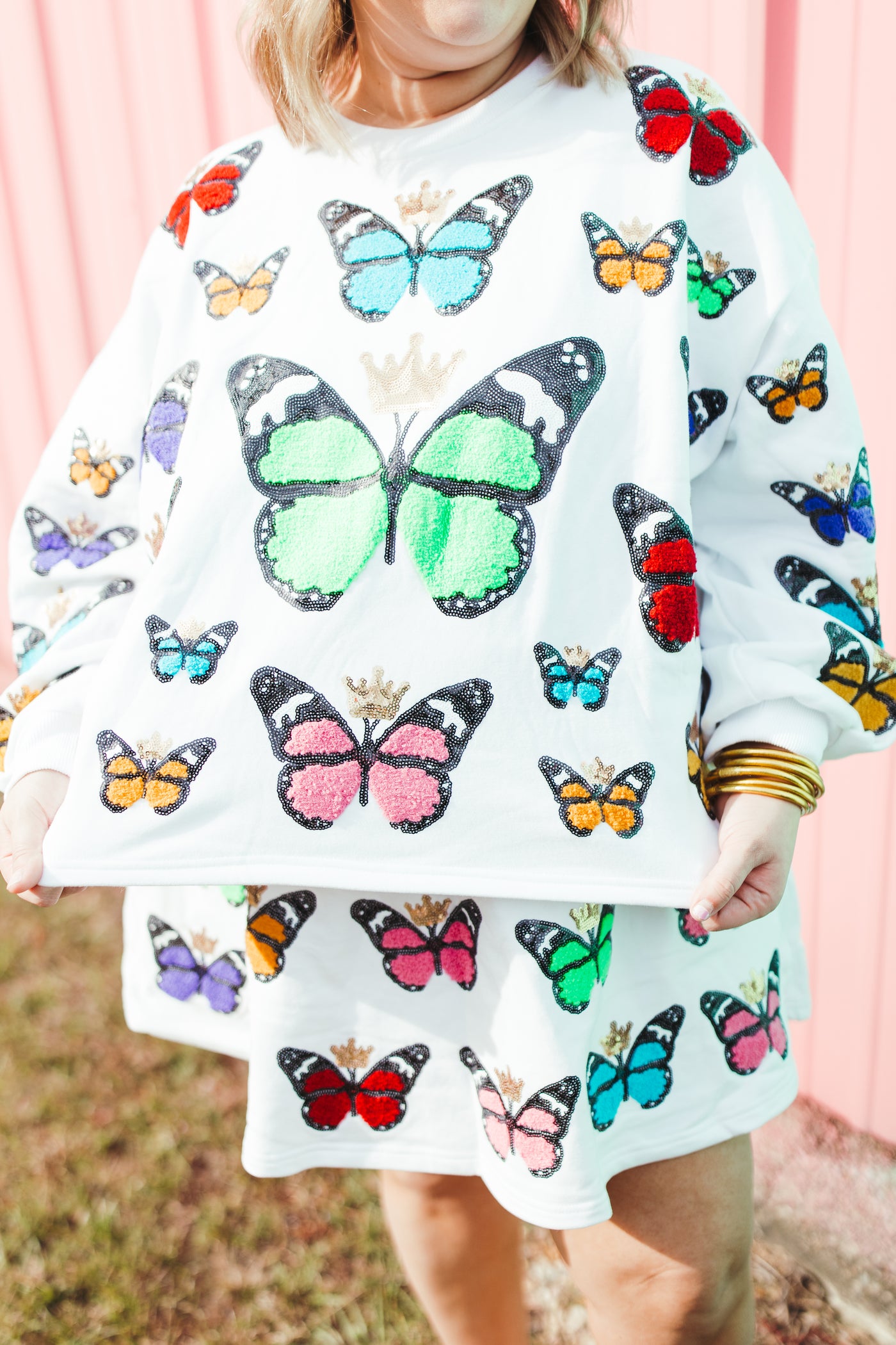 Queen Of Sparkles White Multi Butterfly Sweatshirt