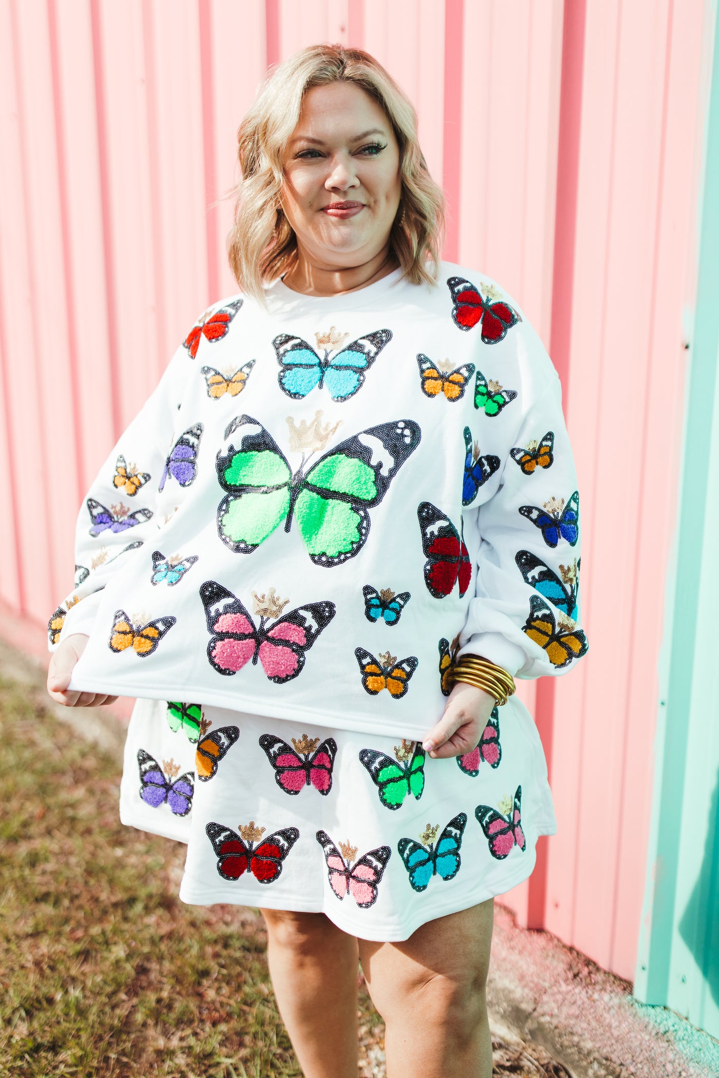 Queen Of Sparkles White Multi Butterfly Sweatshirt