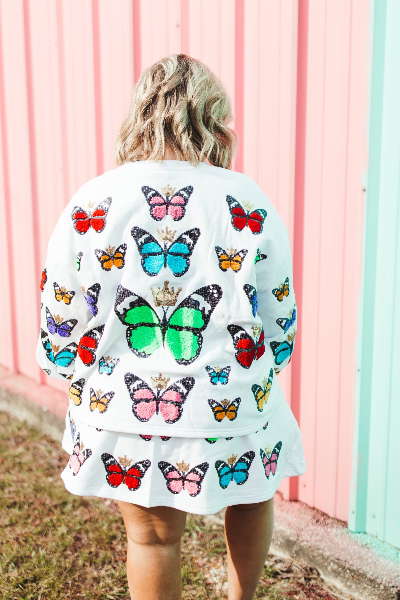 Queen Of Sparkles White Multi Butterfly Sweatshirt