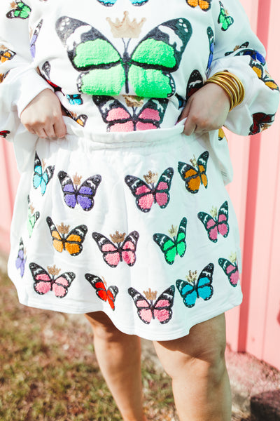 Queen Of Sparkles White Multi Butterfly Skort