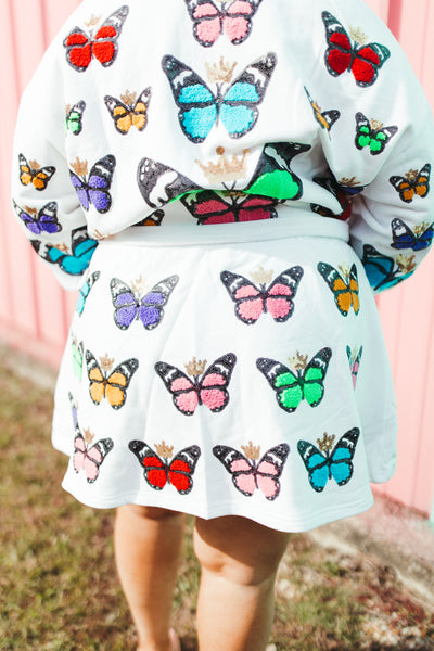 Queen Of Sparkles White Multi Butterfly Skort