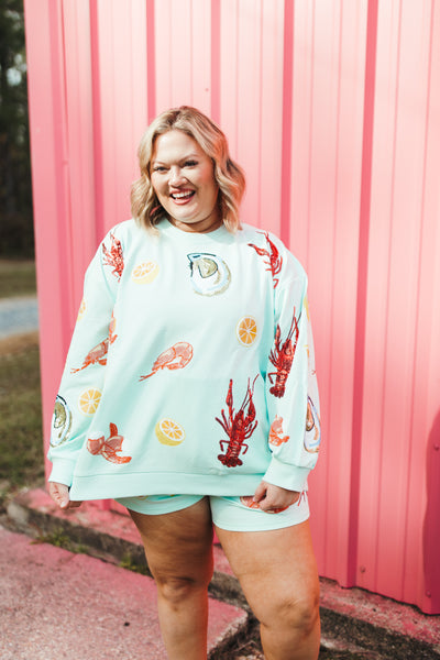 Queen Of Sparkles Mint Queen of Seafood Sweatshirt