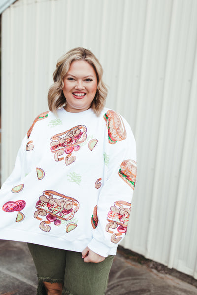 Queen Of Sparkles White Poboy Sweatshirt