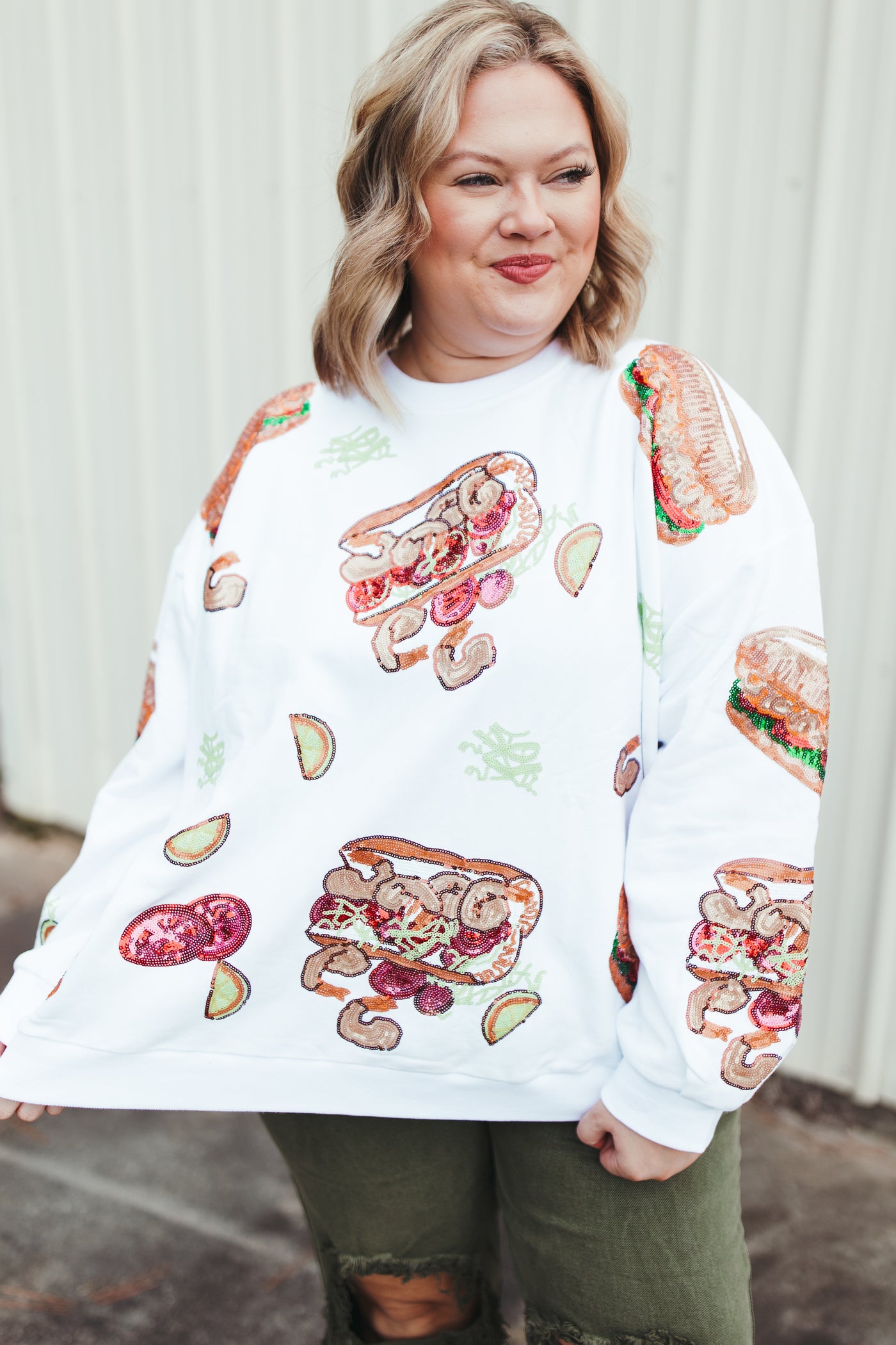 Queen Of Sparkles White Poboy Sweatshirt