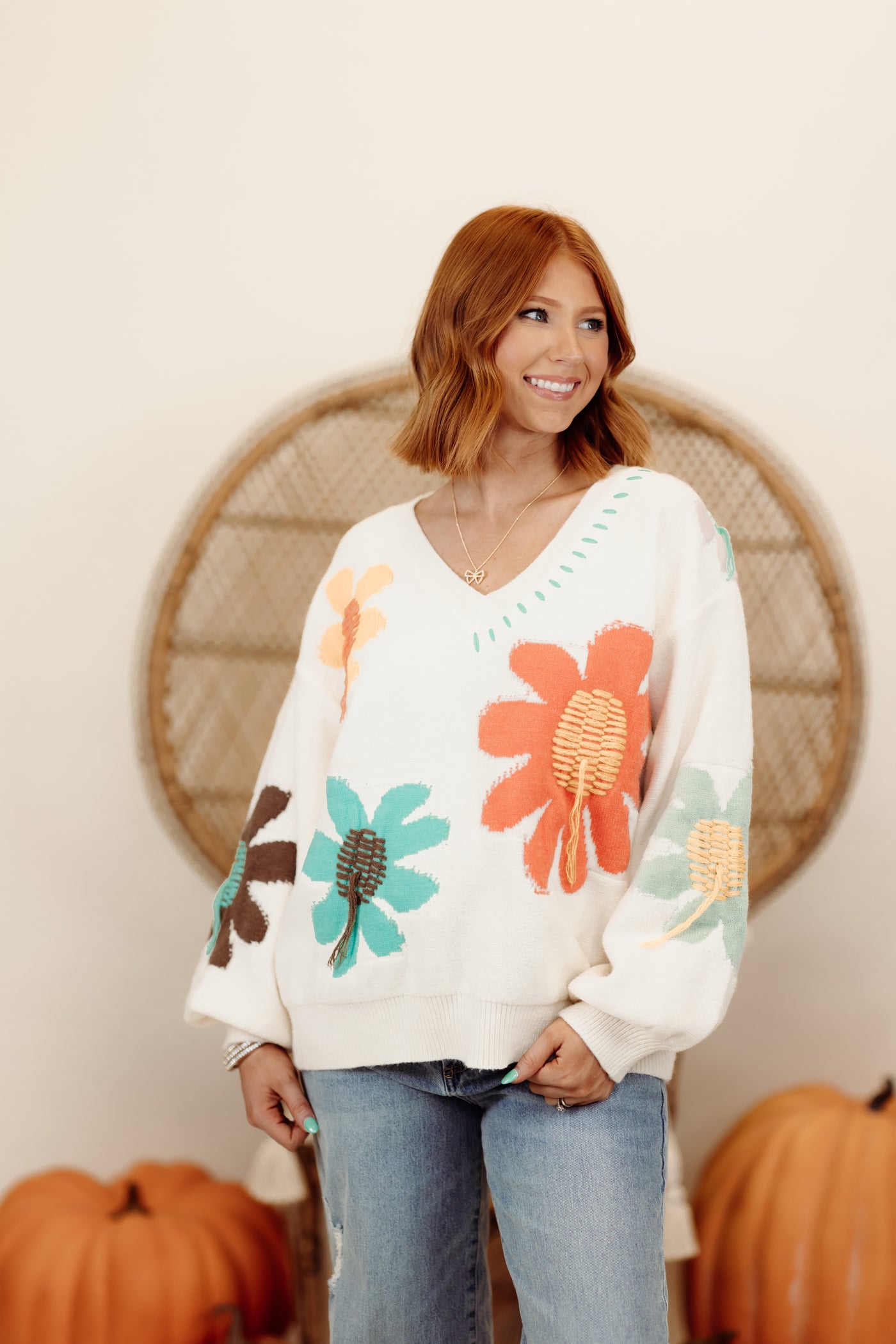 Ivory Multi Floral Oversized Comfy Sweater