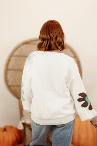 Ivory Multi Floral Oversized Comfy Sweater