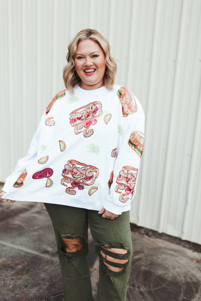 Queen Of Sparkles White Poboy Sweatshirt