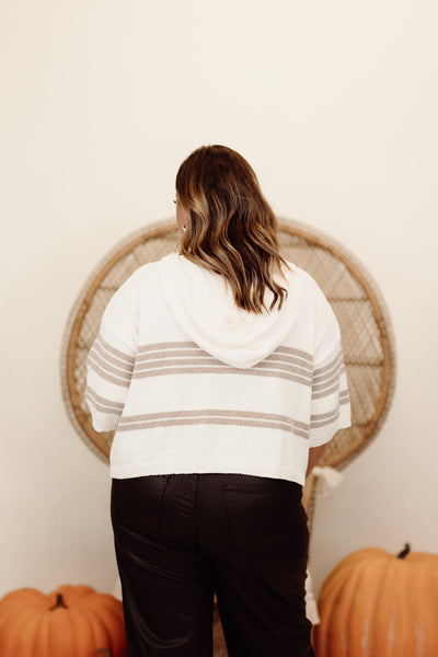 Oatmeal Striped Knit Hoodie Top