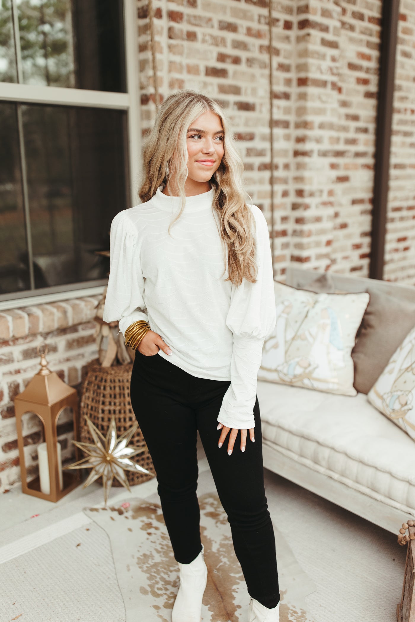 White Bishop Sleeve Velvet Top