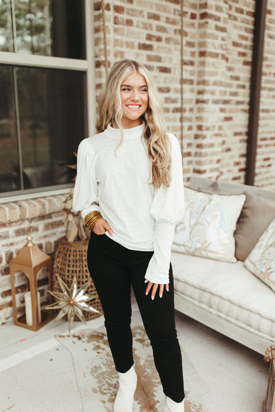 White Bishop Sleeve Velvet Top