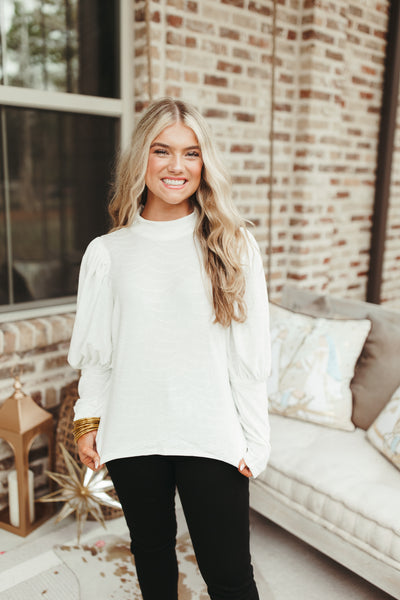 White Bishop Sleeve Velvet Top