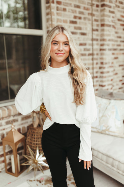 White Bishop Sleeve Velvet Top