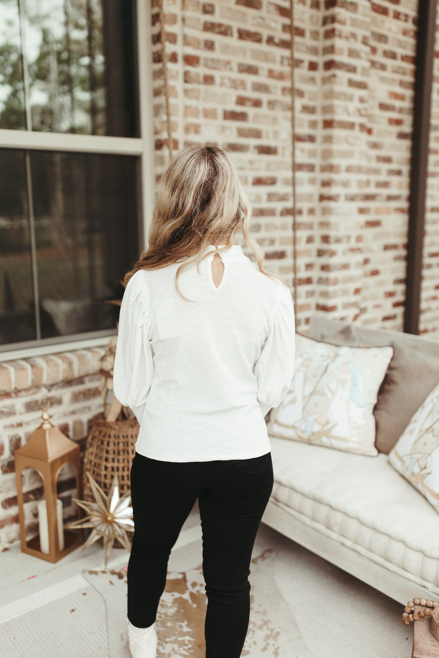 White Bishop Sleeve Velvet Top