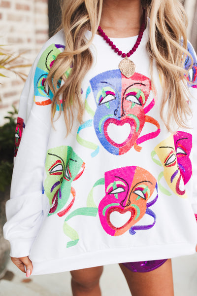 Queen Of Sparkles White Multi Mask Sweatshirt