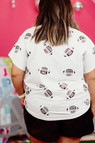 Queen of Sparkles White, Maroon & Grey 'Game Day' Football Tee