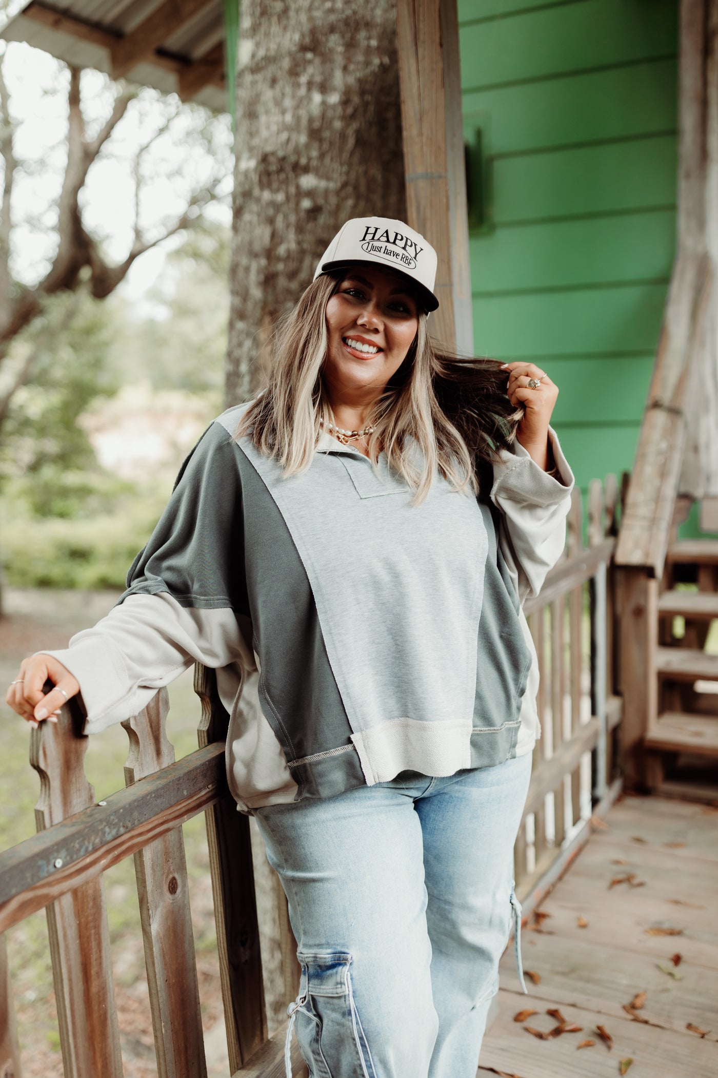 Heather Grey Combo Notch Neck Long Sleeve Top