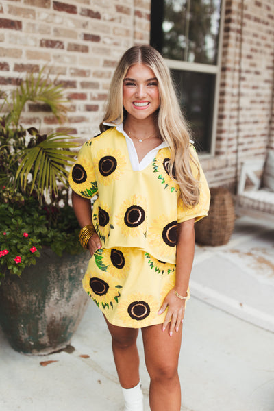 Queen Of Sparkles Yellow Sunflower Collar Top