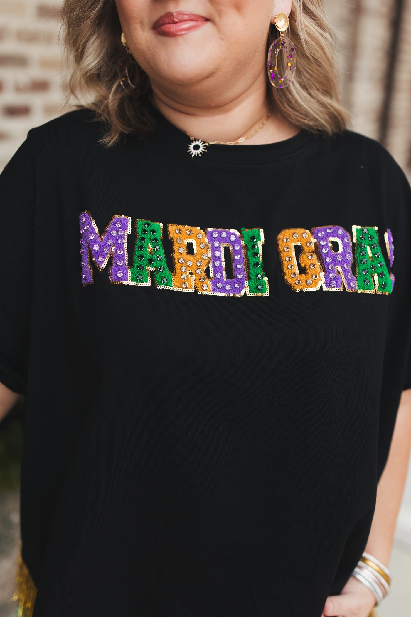 Black French Terry Mardi Gras Patch Tee