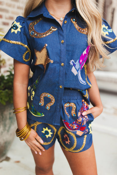 Queen of Sparkles Denim Cowgirl Icon Short