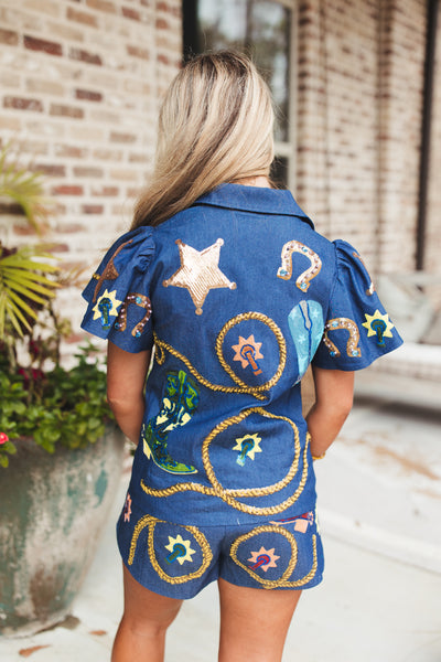 Queen of Sparkles Denim Cowgirl Icon Short