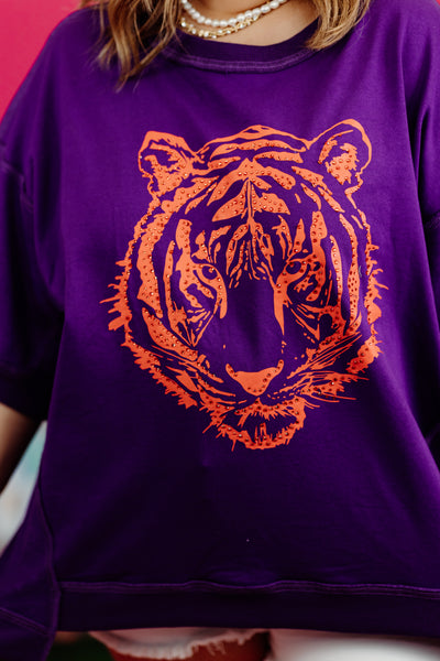 Purple and Orange Sequin Tiger Oversized Top