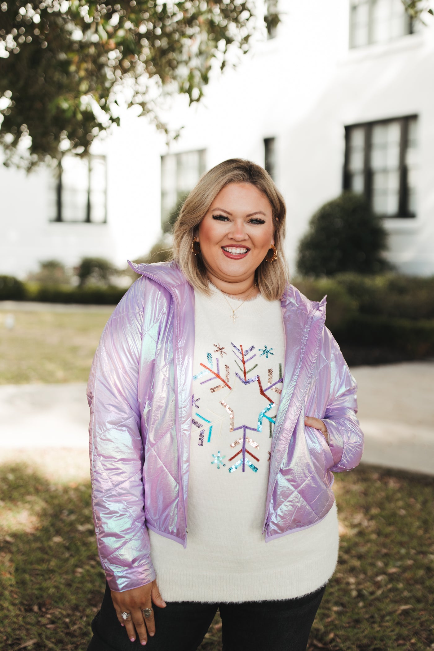 Lilac Metallic Puffer Jacket