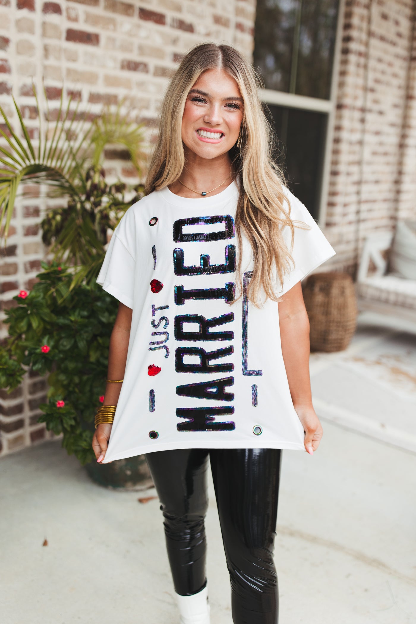 Queen Of Sparkles White Just Married Tee