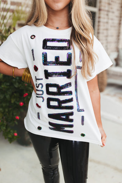 Queen Of Sparkles White Just Married Tee