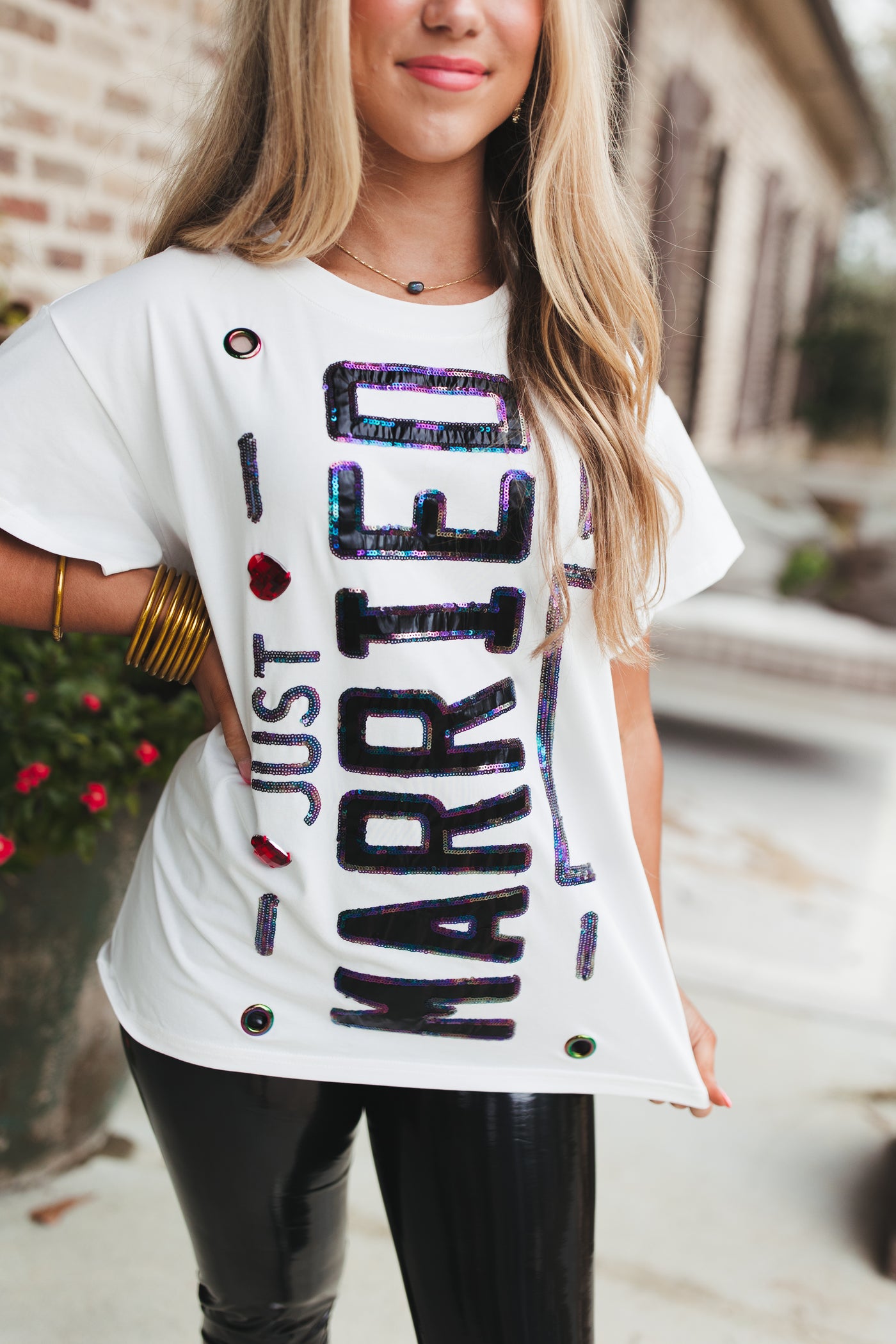 Queen Of Sparkles White Just Married Tee