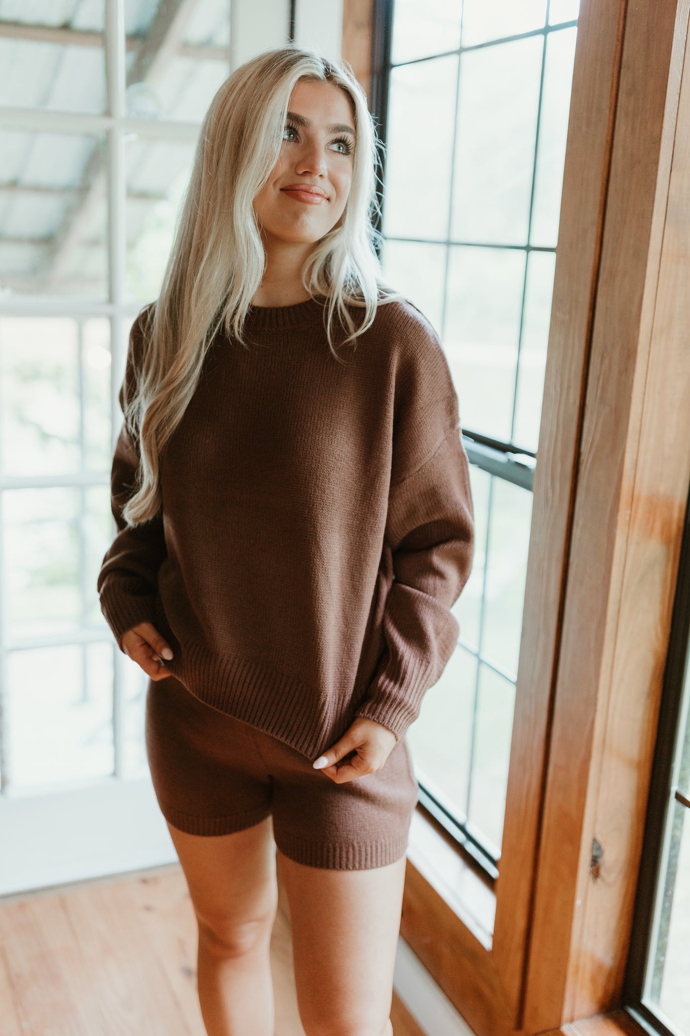 Chestnut Crew Neck Sweater and Short Set