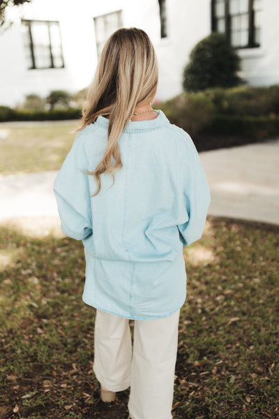 Light Wash Balloon Sleeve Denim Top