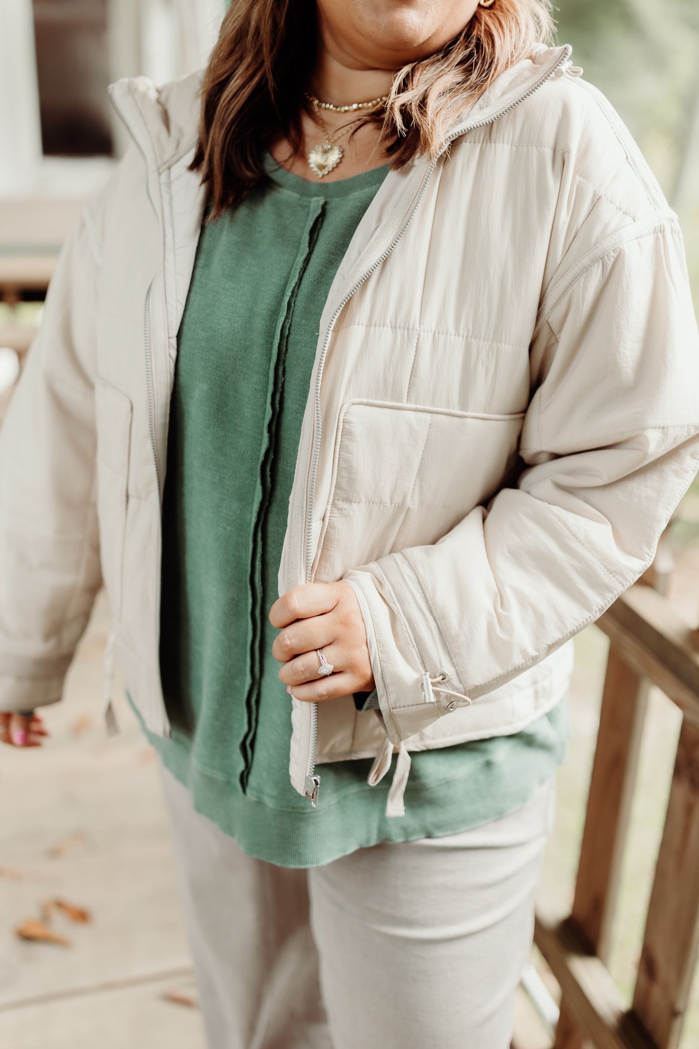 Bone Quilted Collared Jacket